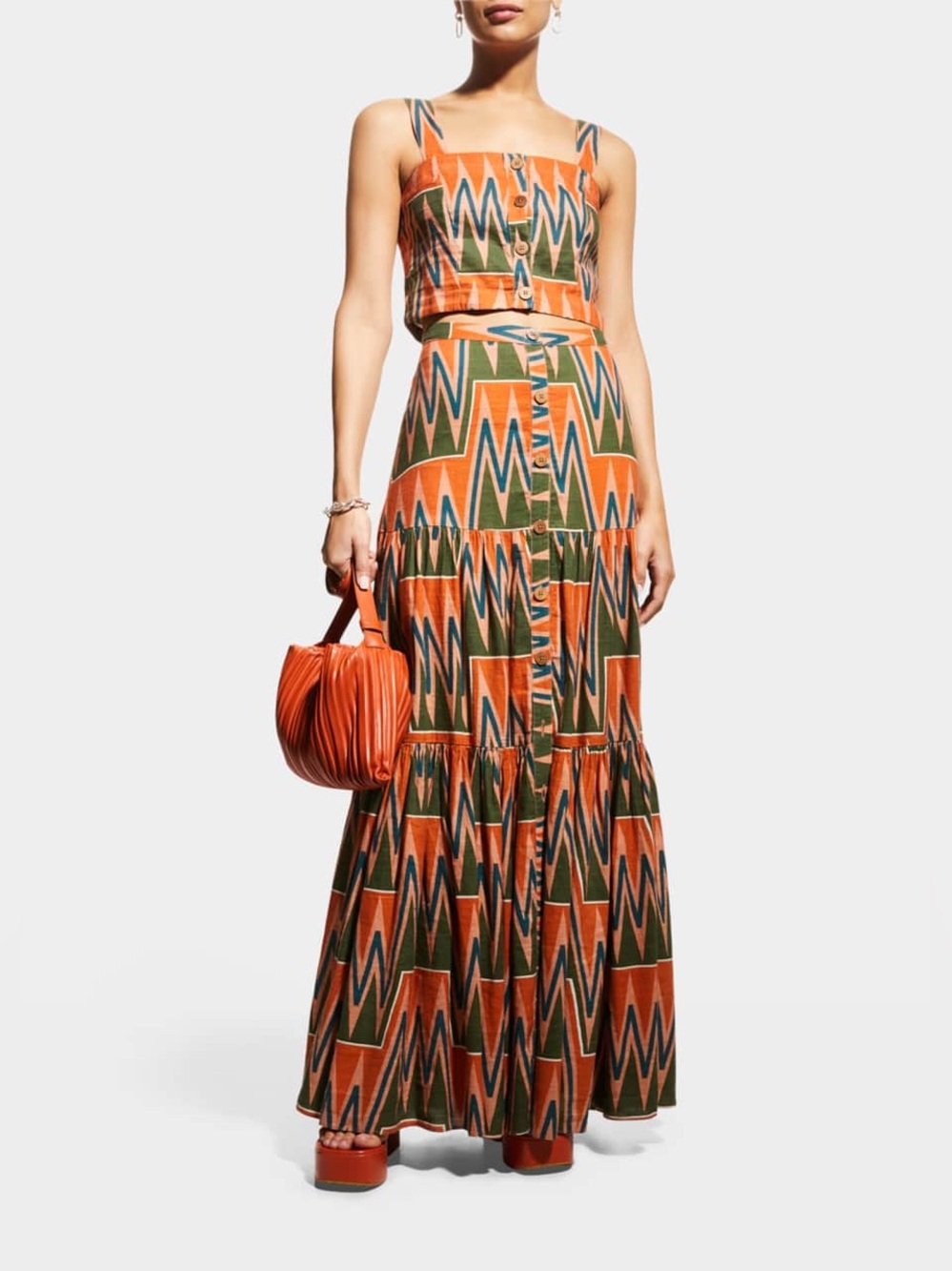 Veronica Beard Sundance Abstract Linen Button-Front Tiered Maxi Skirt Size S - Picture 1 of 15